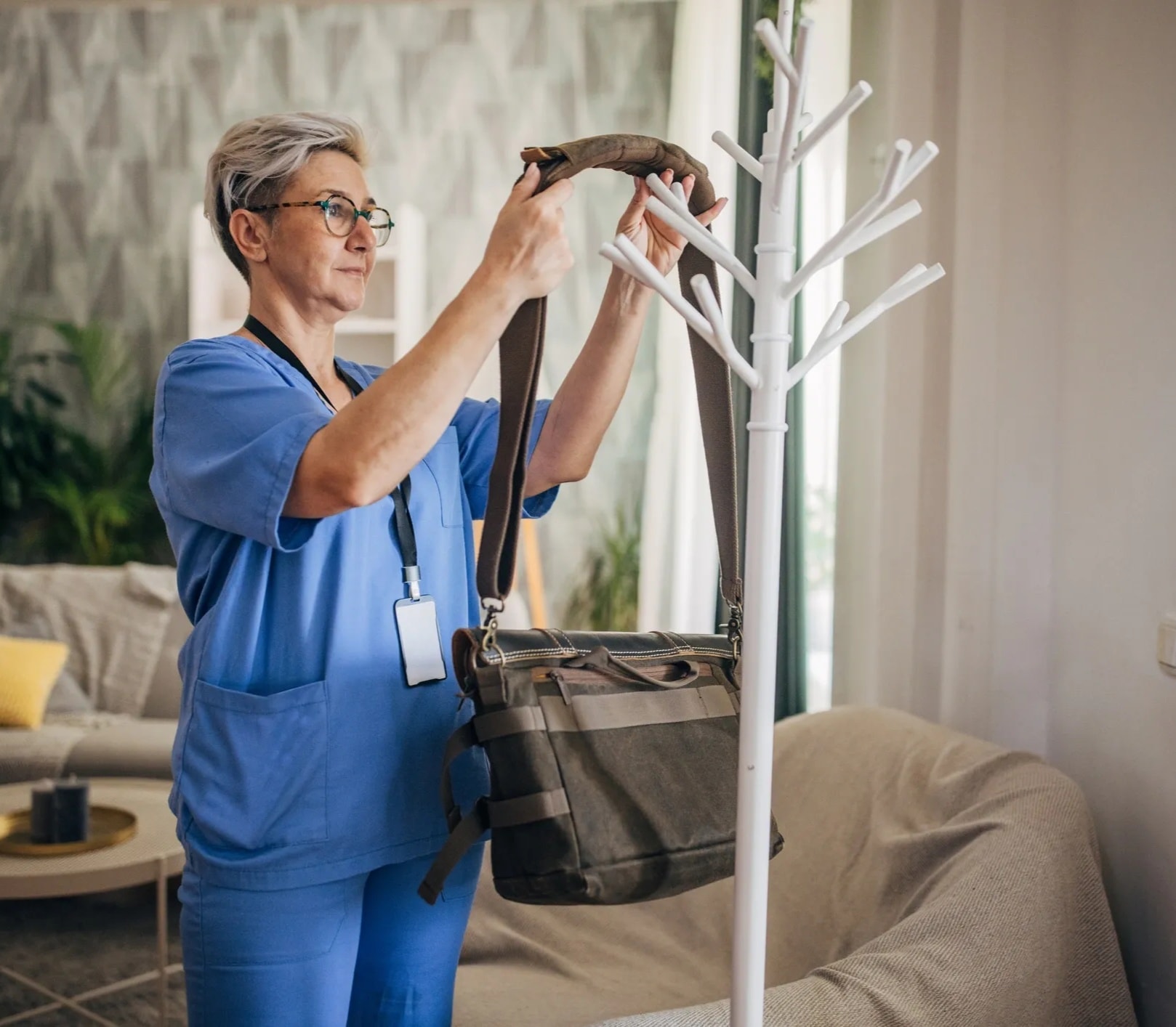 A healthcare professional arriving for a home visit